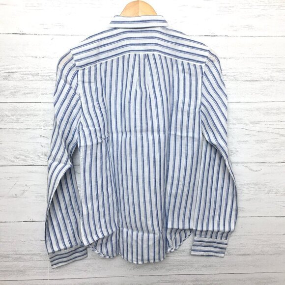 New UNTUCKit Women's Linen Shirt Whelen Blue & White Stripe Button Up size 4 - Picture 2 of 9